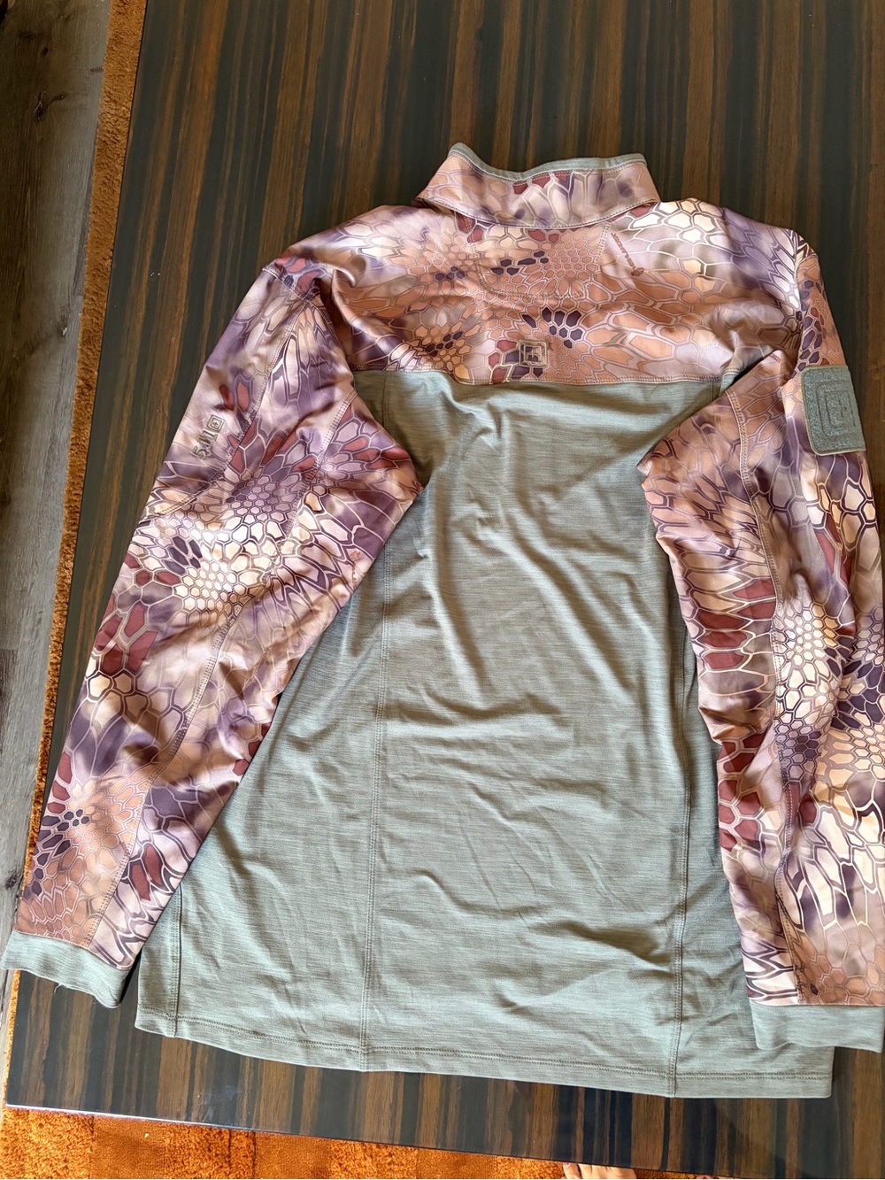 5.11 Tactical Men's Zip Polo in Olive Green with Camo Accents - Picture 9 of 10